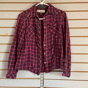 Bit & Bridle Womens Red Plaid Western Shirt Rhinestone Embellished Size M Cotton
